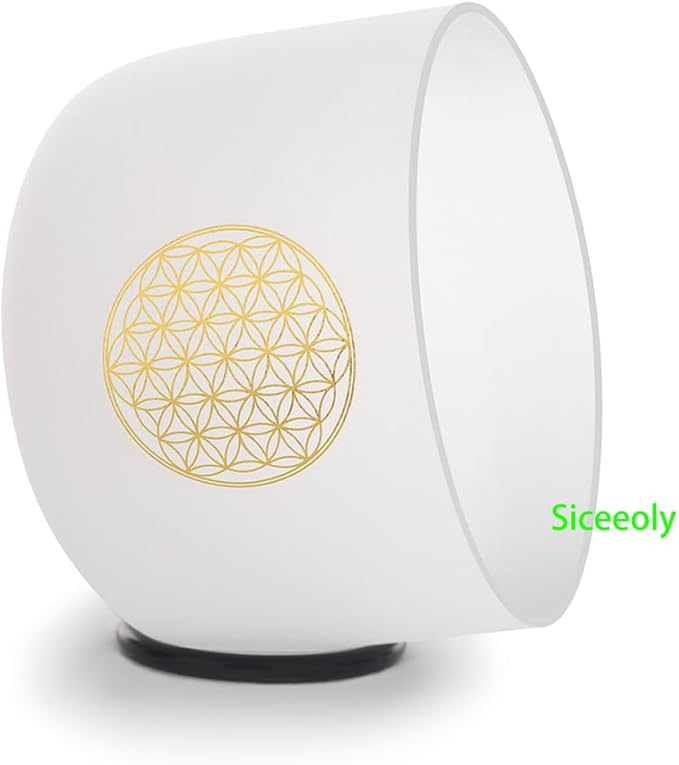8" C Note 432HZ Flower of Life Crystal Singing Bowl Frosted Quartz Root Base Chakra Meditation Sound Healing with Durable Carrying Case Suede Striker O-ring