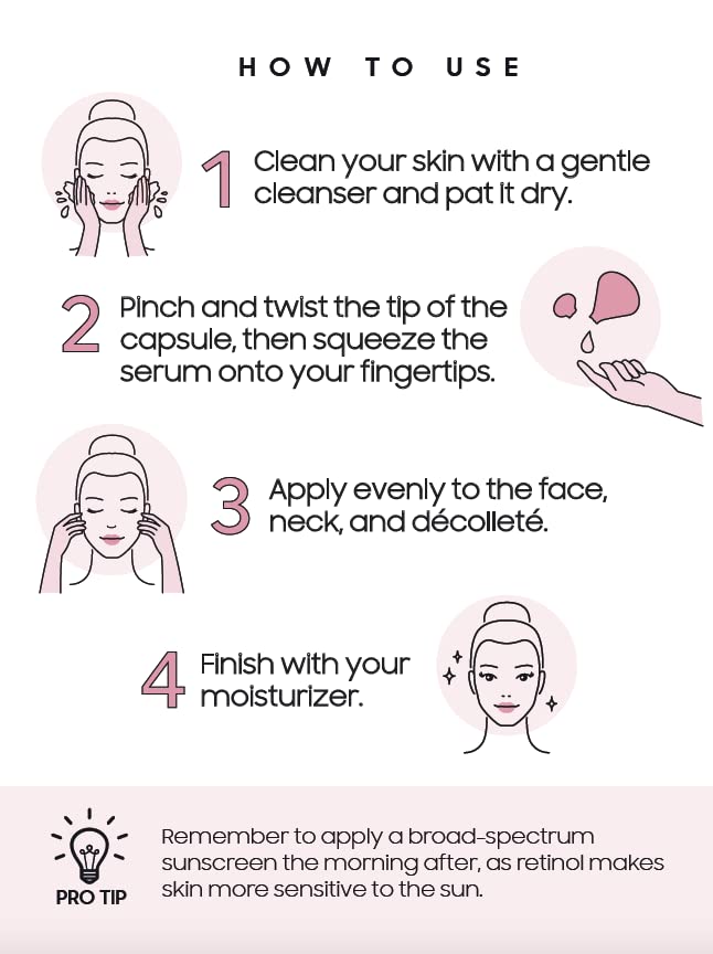 Retinol Anti Aging Wrinkle Correction Night Serum with Hyaluronic Acid Serum for Dark Spots, Post-Acne Scars, Instantly Plump & Hydrates Skin, Unscented, 30 Capsules