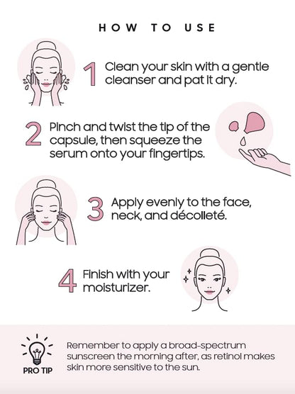 Retinol Anti Aging Wrinkle Correction Night Serum with Hyaluronic Acid Serum for Dark Spots, Post-Acne Scars, Instantly Plump & Hydrates Skin, Unscented, 30 Capsules