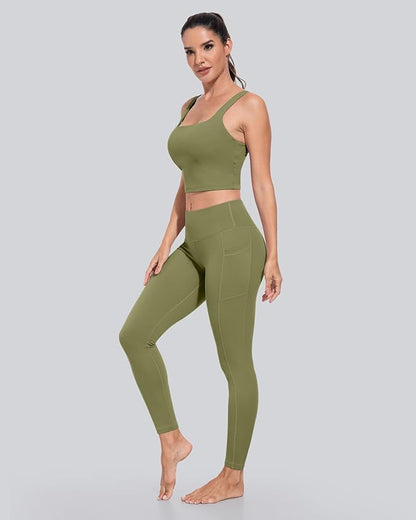 CHRLEISURE Leggings with Pockets for Women, High Waisted Tummy Control Workout Yoga Pants