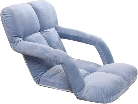 WoodShine Adjustable 6-Position Padded Floor Chair with Arms Folding Floor Seating Pillow Gaming Chair (Morandi Blue)