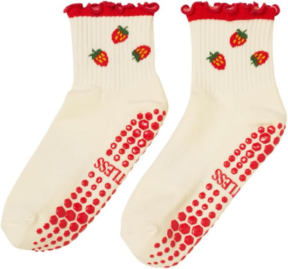 Crew Half Calf Grip Socks, Cutest Fruits Pilates Socks, Ruffle socks, Non-Slip, Barre Yoga Fitness