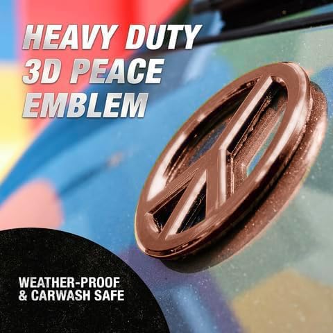 Classic Rose Gold Peace Sign Logo - Metal Car Emblem by Revolution Car Badges - Antiwar Peace and Love Symbol - Premium Alternative to Bumper Stickers, Decals, and Magnets (Rose Gold Plated Metal)