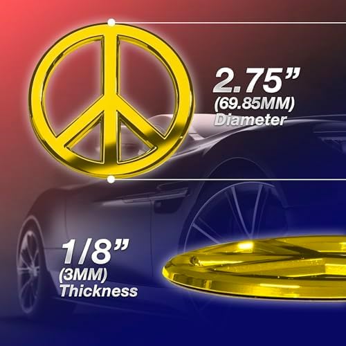 Classic Gold Peace Sign Logo - Metal Car Emblem by Revolution Car Badges - Antiwar Peace and Love Symbol - Premium Alternative to Bumper Stickers, Decals, and Magnets (Gold Plated Metal)