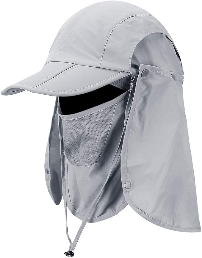 Foldable Sun Cap, Fishing Hats, UPF 50+ Protection Caps with Face Mask Neck Flap