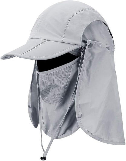 Foldable Sun Cap, Fishing Hats, UPF 50+ Protection Caps with Face Mask Neck Flap