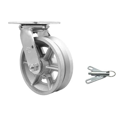 V Groove Semi Steel Cast Iron Swivel Top Plate Heavy Duty Caster with 6 Inch Wheel and Bolt on Swivel Lock – 1,200 lbs. Capacity/Caster - Service Caster Brand