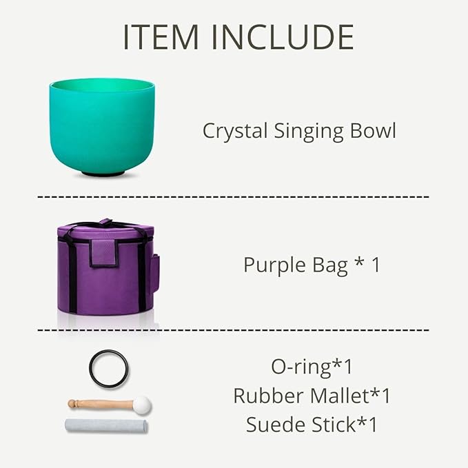 Green F Note Heart Chakra 10 inch Quartz Crystal Singing Bowl, for Healing Mindfulness Meditation Yoga Sound Baths, with Case Rubber Mallet