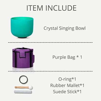 Green F Note Heart Chakra 10 inch Quartz Crystal Singing Bowl, for Healing Mindfulness Meditation Yoga Sound Baths, with Case Rubber Mallet