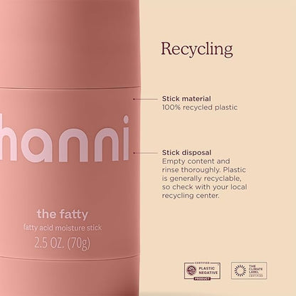 HANNI Fatty Body Moisturizer Stick with Fatty Acids, Travel Size Friendly Solid Lotion for Plumping and Hydration, Fragrance-Free and Safe for Sensitive Skin, 2.5 oz