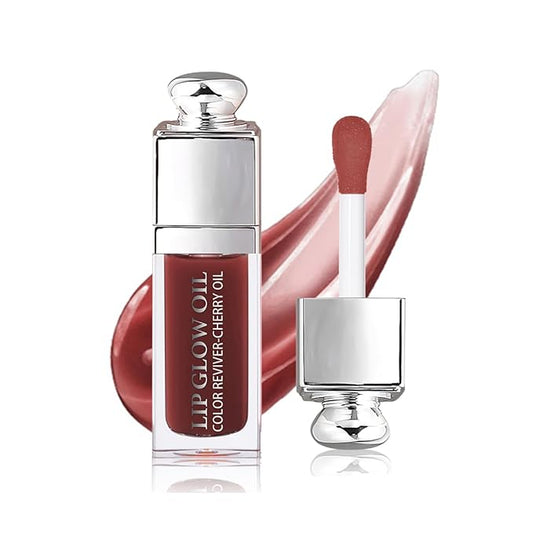 Hydrating Lip Glow Oil, Lip Oil Gloss Transparent Toot Tinted Nourishing Long Lasting Repairing Lightening Lip Lines (MAHOGANY) 0.2 OZ