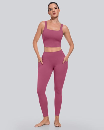 CHRLEISURE Leggings with Pockets for Women, High Waisted Tummy Control Workout Yoga Pants
