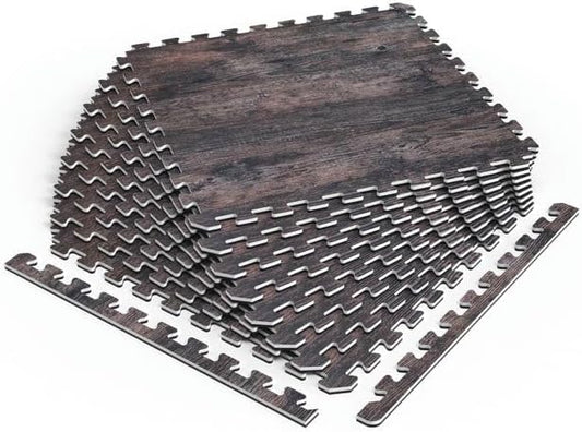 Décor by NÖRSK Reversible Interlocking Faux Wood Foam Floor Tiles, 24 X 24 X .47", 4-Pack, 16 Square Feet, Dark Walnut/Black