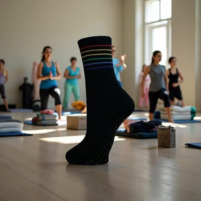 Women Pilates and Yoga Socks with Cotton, Breathable,Absorbent, Non-slip Footbed 3 Pairs