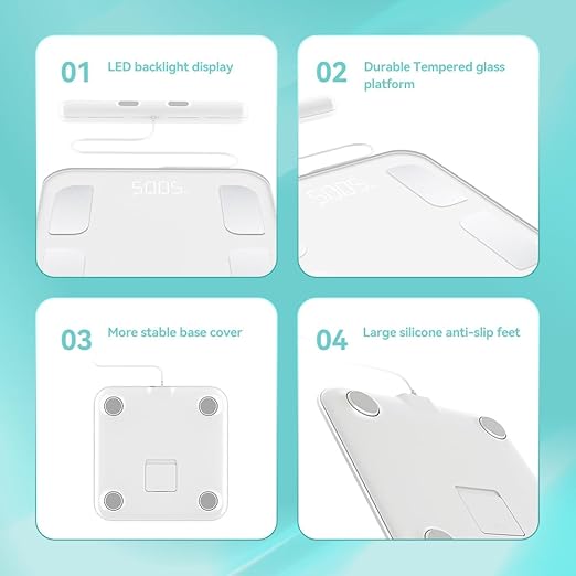 Fitdays Smart Body Fat Scale | Advanced 8-Electrode Technology for BMI/20+ Body Metrics | Full-Color LED & High Precision | Bathroom Weight Scale for Fitness/Weight Loss (FG2001B-A-WHITE)
