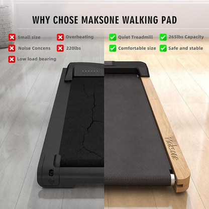 Maksone Portable Walking Pad with Remote Control,Wooden Office Treadmill for Home&Work，LED Dispaly Under Desk Treadmill