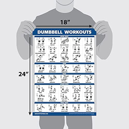 QUICKFIT Dumbbell Workouts and Barbell Exercise Poster Set - Laminated 2 Chart Set - Dumbbell Exercise Routine & Barbell Workouts (18" x 24")