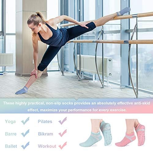 Muezna Non Slip Yoga Socks for Women, Anti-Skid Pilates, Barre, Hospital Socks with Grips, Size 5-10