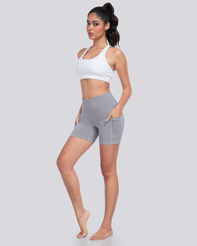 LZYVOO Biker Spandex Shorts Women, High Waisted Tummy Control Workout Yoga Shorts with Pockets