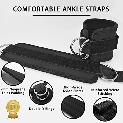 Fitness Ankle Straps for Cable Machines, 2 Pack Comfortable Adjustable Padded Ankle Wrist Cuffs, Kickback Glute Workouts for Men Women, D-Ring Leg Straps with Neoprene Padding