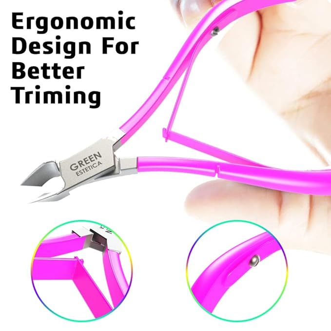 Professional Cuticle Trimmer Nail Cuticle Cutter Stainless Steel Cuticle Nippers with Sharp Blades of Cuticle Remover Clippers Manicure Tools Double Spring for Nail Care Pedicure Nail Tools (Pink)