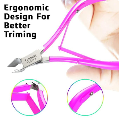 Professional Cuticle Trimmer Nail Cuticle Cutter Stainless Steel Cuticle Nippers with Sharp Blades of Cuticle Remover Clippers Manicure Tools Double Spring for Nail Care Pedicure Nail Tools (Pink)