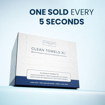 Clean Skin Club Clean Towels XL®, 100% USDA Biobased Face Towel, Disposable Face Towelette, Eczema Association Accepted, Makeup Remover Dry Wipes, Ultra Soft, 50 ct per pack, 4 Packs, 200 Ct Total