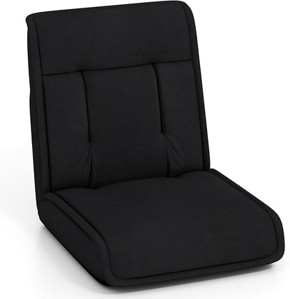 COSTWAY Folding Floor Chair, Convertible Lazy Sofa with 14-Poistion Adjustable Backrest, 5-Position Adjustable Headrest, Cushioned Floor Gaming Chair for Adults, Reading, Meditating (Black)