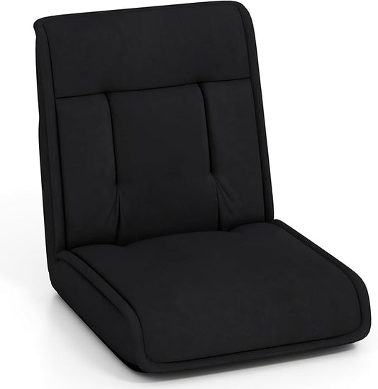 COSTWAY Folding Floor Chair, Convertible Lazy Sofa with 14-Poistion Adjustable Backrest, 5-Position Adjustable Headrest, Cushioned Floor Gaming Chair for Adults, Reading, Meditating (Black)