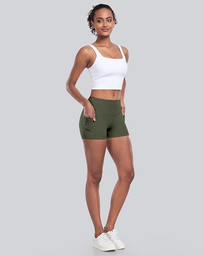 CHRLEISURE Womens Biker Yoga Shorts with Pockets: High Waisted Tummy Control Spandex Workout Athletic Gym Shorts 4 Packs