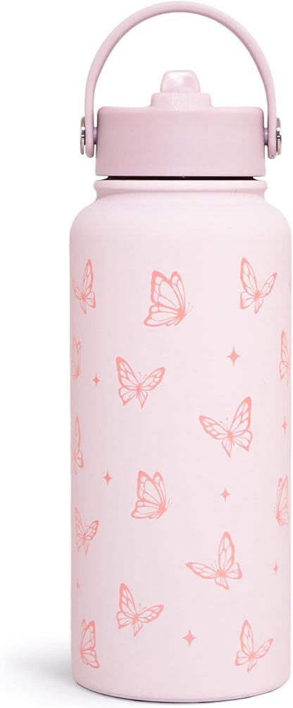 SANDJEST Butterfly Water Bottle Insulated Vacuum Stainless Steel 32oz with Lid, Gifts for Women Girls Teens Birthday Christmas