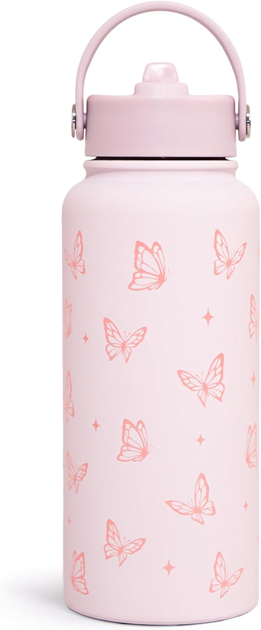 SANDJEST Butterfly Water Bottle Insulated Vacuum Stainless Steel 32oz with Lid, Gifts for Women Girls Teens Birthday Christmas