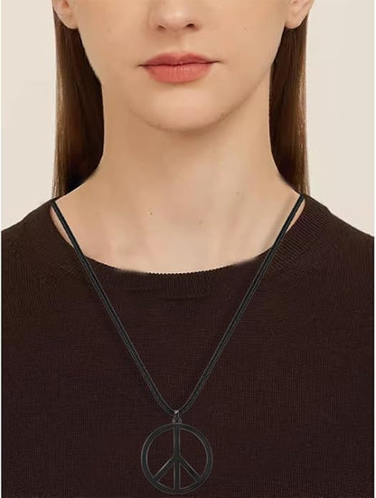 Love Peace Sign Necklaces for Women Men Alloy Vintage Retro Hippie Style Peace Sign Pendant Necklaces Handmade Adjustable Rope 60s or 70s Party Accessories Jewelry Gifts