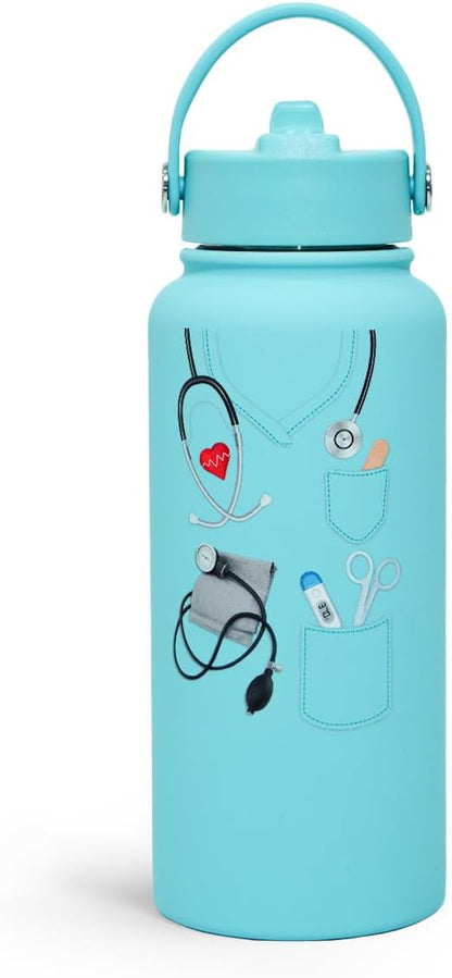 SANDJEST Nurse Gifts for Women - Nutrition Facts Water Bottle 32oz Stainless Steel Insulated with Lid, Nurse Appreciation Gifts for Female Nurses, Friends, Graduation Christmas Birthday Nurse Week
