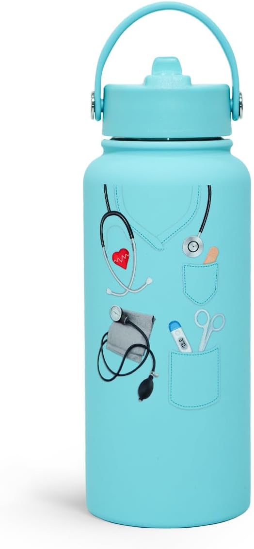 SANDJEST Nurse Gifts for Women - Nutrition Facts Water Bottle 32oz Stainless Steel Insulated with Lid, Nurse Appreciation Gifts for Female Nurses, Friends, Graduation Christmas Birthday Nurse Week