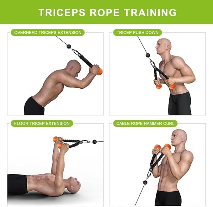 SELEWARE Triceps Rope with Non-Slip Soft Rubber Ends Home Gym Cable Attachment Workout Accessories 28 & 36 inches Long LAT Pulldown Attachment Black and Orange