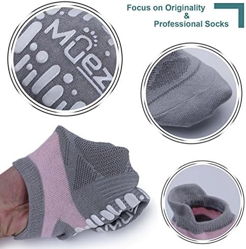 Muezna Non Slip Yoga Socks for Women, Anti-Skid Pilates, Barre, Hospital Socks with Grips, Size 5-10