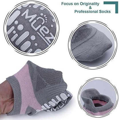 Muezna Non Slip Yoga Socks for Women, Anti-Skid Pilates, Barre, Hospital Socks with Grips, Size 5-10
