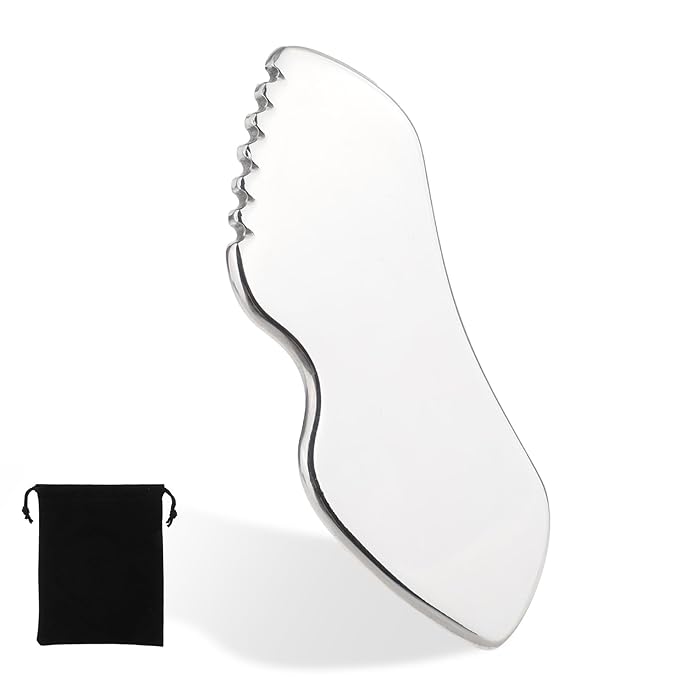 Molain Stainless Steel Gua Sha Facial Tools, Metal Detail Gua Sha Stone Face Comb Body Lymphatic Drainage Massager Face Guasha Face Sculpting Tool Skin Care with Travel Pouch(Pack of 1)