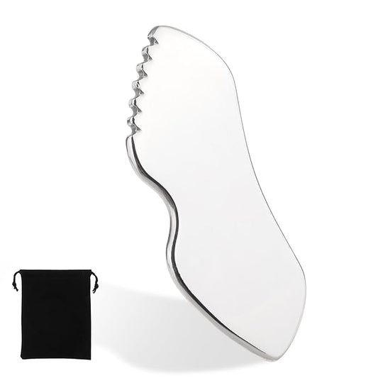 Molain Stainless Steel Gua Sha Facial Tools, Metal Detail Gua Sha Stone Face Comb Body Lymphatic Drainage Massager Face Guasha Face Sculpting Tool Skin Care with Travel Pouch(Pack of 1)