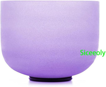 8" A Note 432HZ Light Purple Color Crystal Singing Bowl Frosted Quartz Root Base Chakra Meditation Sound Healing with Durable Carrying Case Suede Striker O-ring