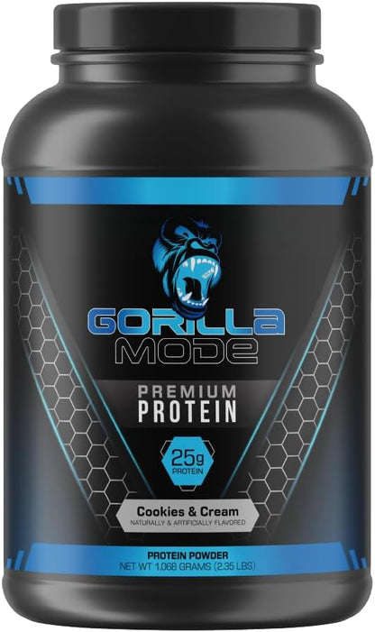 Gorilla Mind Premium Whey Protein - Cookies and Cream, 25 Grams of Whey Protein Isolate & Concentrate,Recover and Build Muscle (30 Servings)