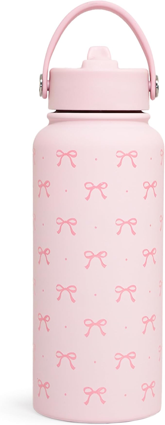 SANDJEST Pink Bow Water Bottle Stainless Steel Insulated Vacuum 32oz with Lid, Gifts for Women Girls Teens Birthday Christmas