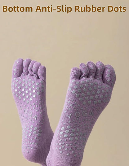 2 Pairs Anti-Slip Toe Socks No Show for Women, Warm Athletic Socks for Yoga, Fitness, Mid-Calf Compression Socks