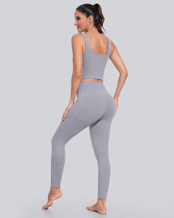 CHRLEISURE Leggings with Pockets for Women, High Waisted Tummy Control Workout Yoga Pants