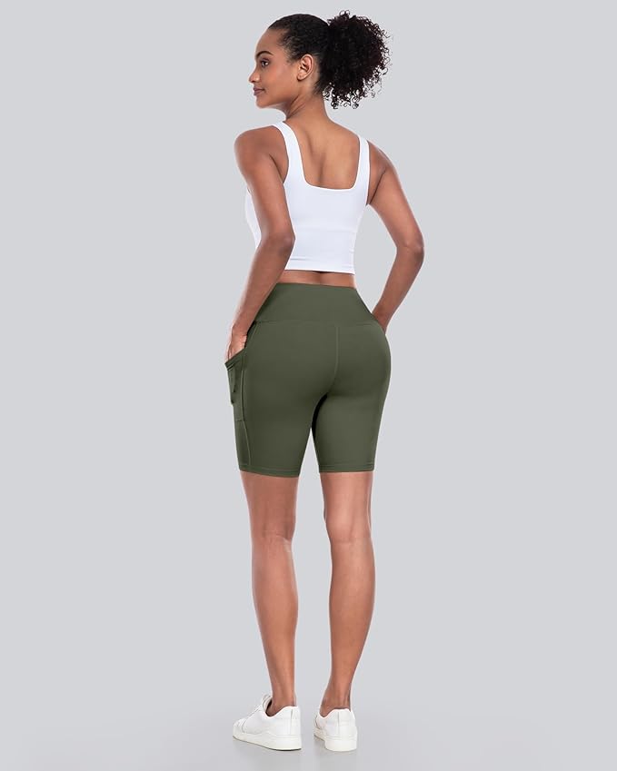 CHRLEISURE Womens Biker Yoga Shorts with Pockets: High Waisted Tummy Control Spandex Workout Athletic Gym Shorts 4 Packs