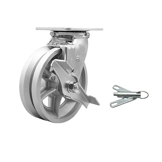 V Groove Semi Steel Cast Iron Swivel Top Plate Heavy Duty Caster with 6 Inch Wheel and Top Lock Brake and Bolt on Swivel Lock – 1,200 lbs. Capacity/Caster - Service Caster Brand