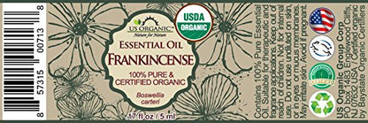 US Organic 100% Pure Frankincense (Boswellia Carteri) Essential Oil - Sourced from The Horn of Africa, USDA Certified Organic, Use Topically or in Diffuser, Perfect for Yoga or Meditation (5 ml)