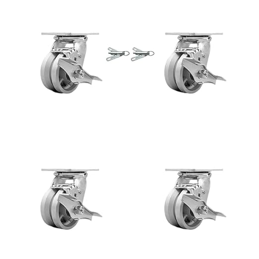 Service Caster Brand Heavy Duty Cast Iron Swivel Top Plate Casters Set of 4 - 4 Inch Wheels with Brakes and Bolt on Swivel Locks