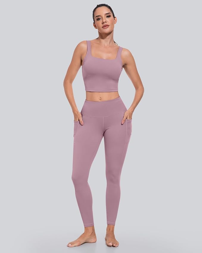 CHRLEISURE Leggings with Pockets for Women, High Waisted Tummy Control Workout Yoga Pants
